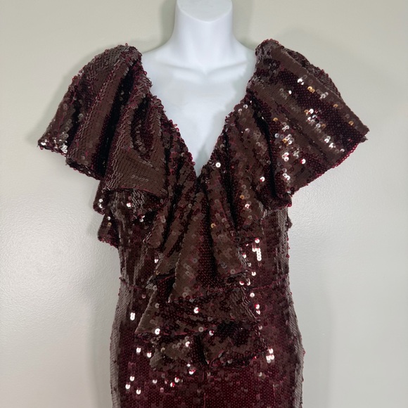 *NEW Rotate Sequin Jumpsuit Dark Red Size 8 - Picture 5 of 14